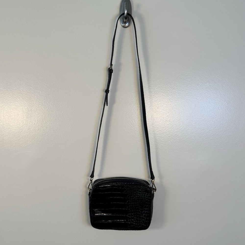 Quince Gemma Black Croc Leather Crossbody Bag Purse - Picture 2 of 11